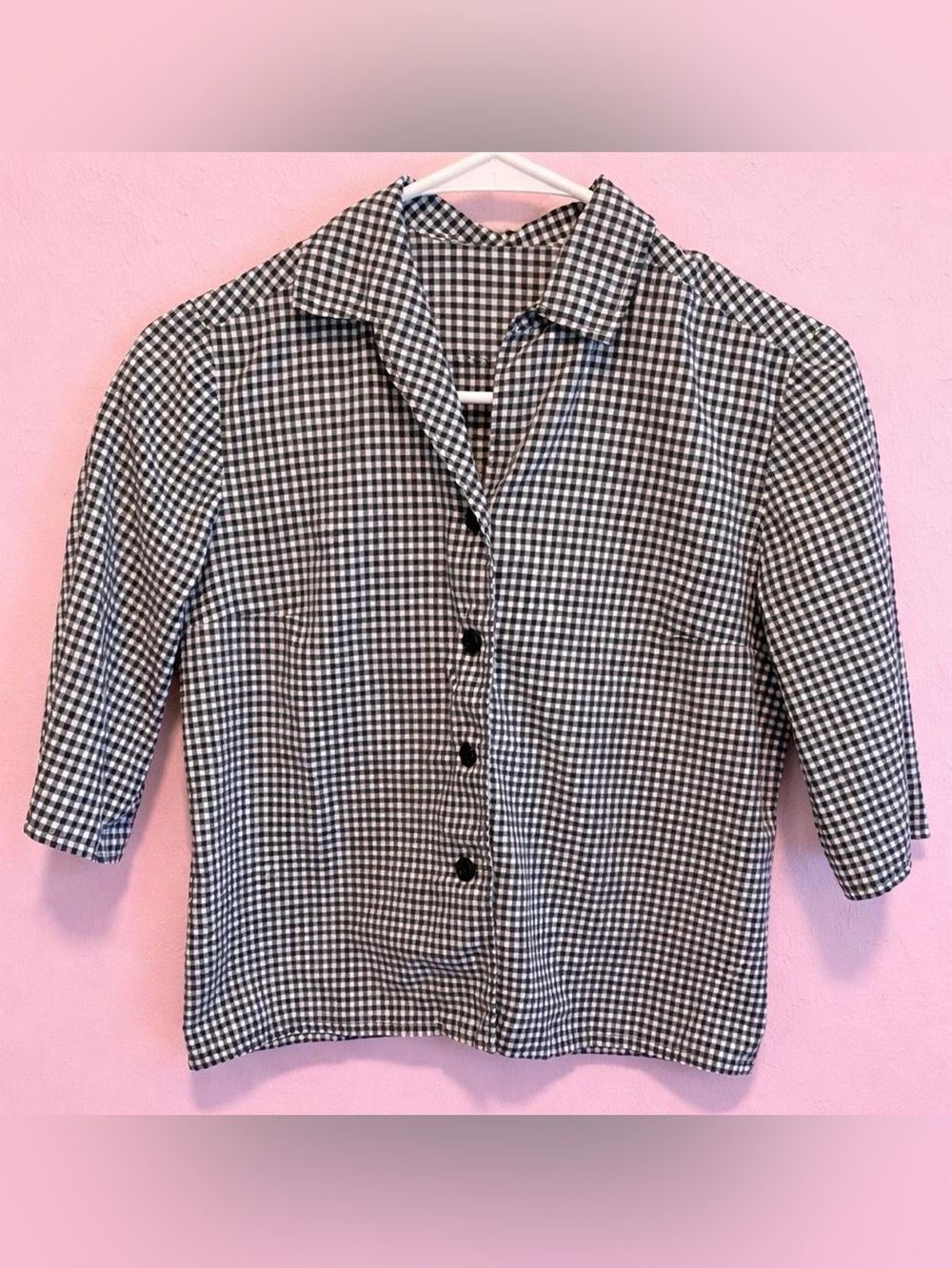 Vintage Black & White Gingham Button-Up Shirt